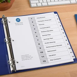 Dividers|Avery Ready Index Table of Contents Paper Dividers, 1-12 Tabs, White (11140)