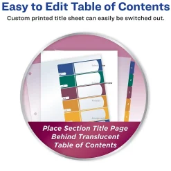 Dividers|Avery Ready Index Table of Contents Plastic Dividers, 1-8 Tabs, Multicolor (11817)