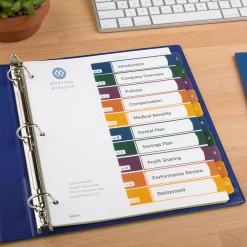 Dividers|Avery Ready Index Table of Contents Plastic Dividers, 1-10 Tabs, Multicolor (11818)