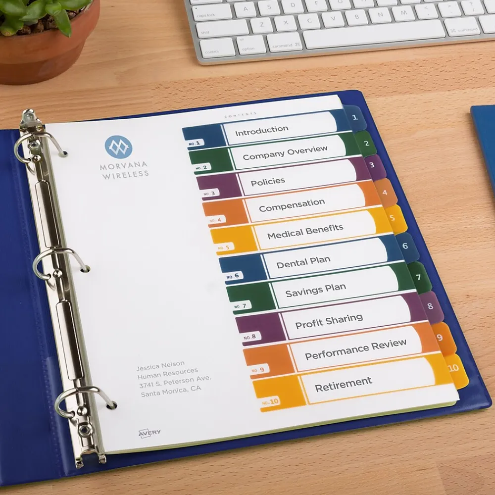Dividers|Avery Ready Index Table of Contents Plastic Dividers, 1-10 Tabs, Multicolor (11818)