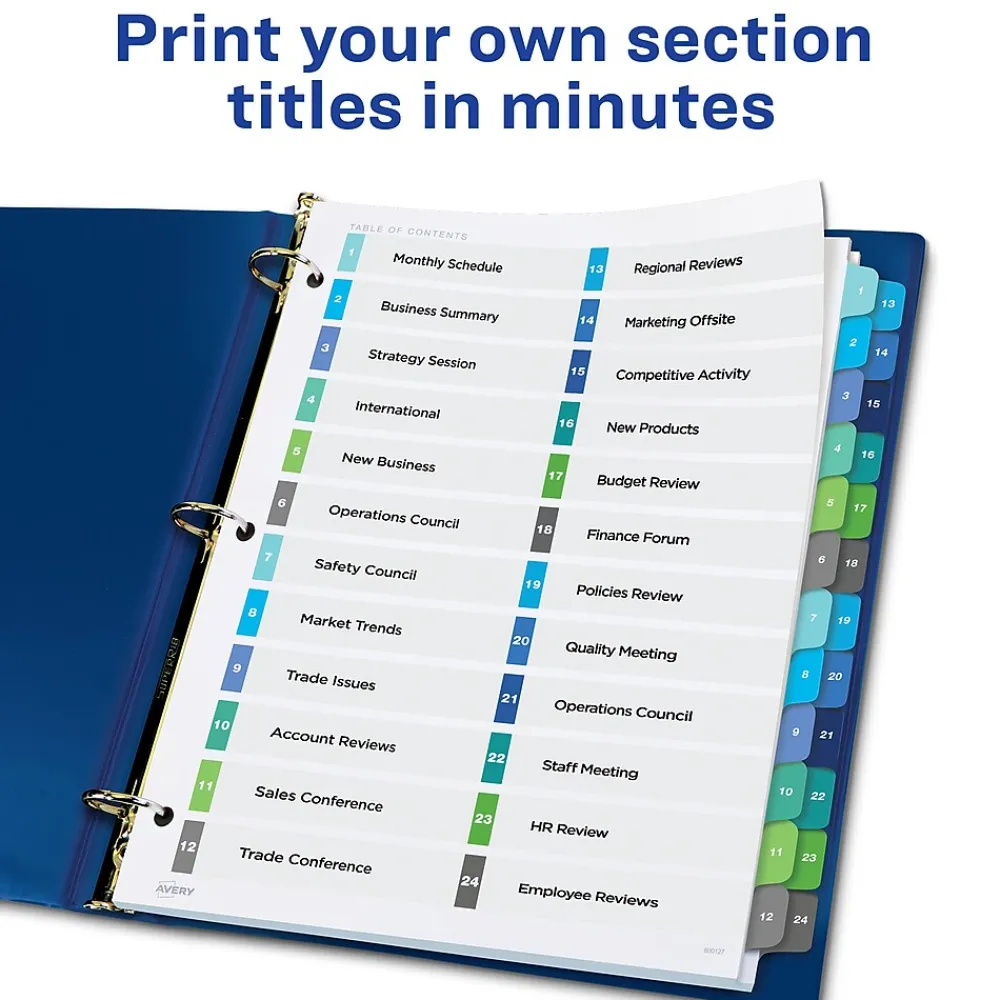 Dividers|Avery Ready Index Table of Contents Double Column Paper Dividers, 1-24 Tabs, Multicolor (11321)