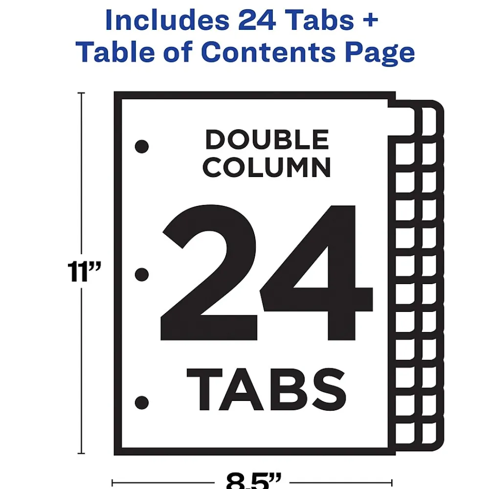 Dividers|Avery Ready Index Table of Contents Double Column Paper Dividers, 1-24 Tabs, Multicolor (11321)