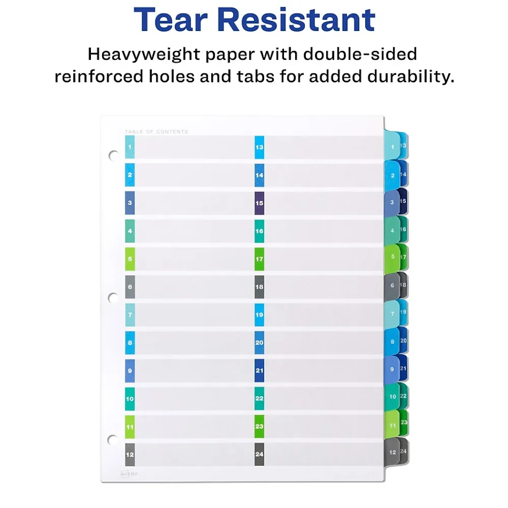 Dividers|Avery Ready Index Table of Contents Double Column Paper Dividers, 1-24 Tabs, Multicolor (11321)