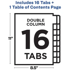 Dividers|Avery Ready Index Table of Contents Double Column Paper Dividers, 1-16 Tabs, Multicolor (11320)