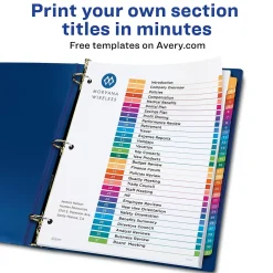 Dividers|Avery Ready Index Table of Contents EcoFriendly Paper Dividers, 1-31 Tabs, Multicolor (11084)