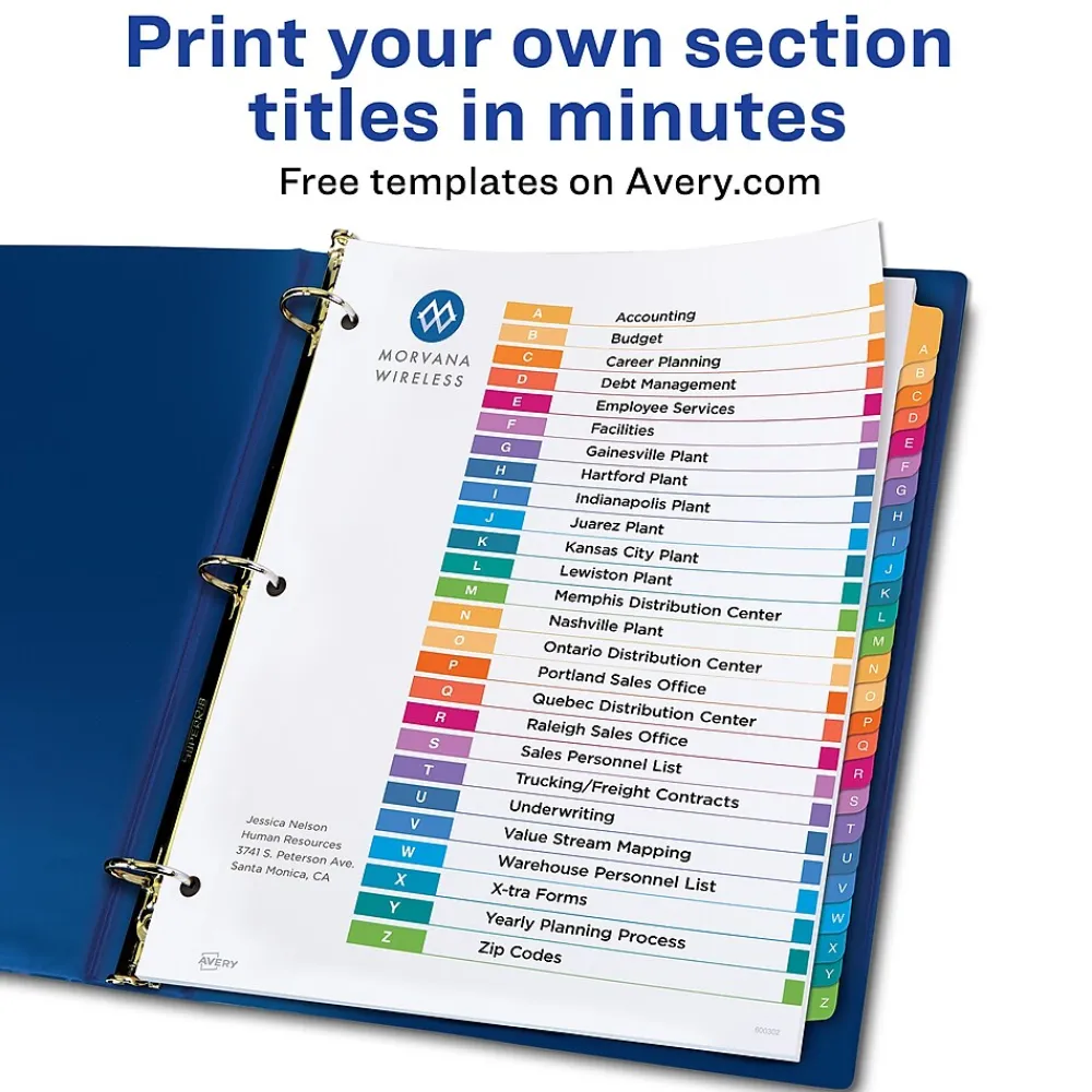 Dividers|Avery Ready Index Table of Contents EcoFriendly Paper Dividers, A-Z Tabs, Multicolor (11085)