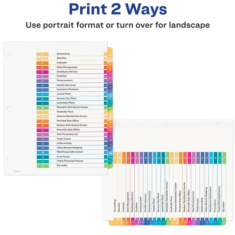 Dividers|Avery Ready Index Table of Contents EcoFriendly Paper Dividers, A-Z Tabs, Multicolor (11085)