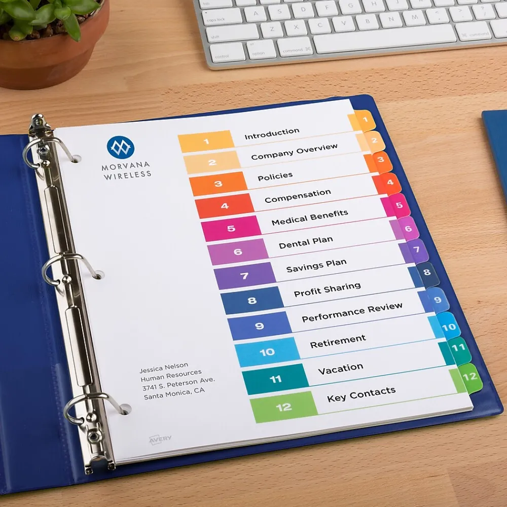 Dividers|Avery Ready Index Table of Contents EcoFriendly Paper Dividers, 1-12 Tabs, Multicolor, 3 Sets/Pack (11083)