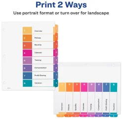 Dividers|Avery Ready Index Table of Contents EcoFriendly Paper Dividers, 1-8 Tabs, Multicolor, 3 Sets/Pack (11081)