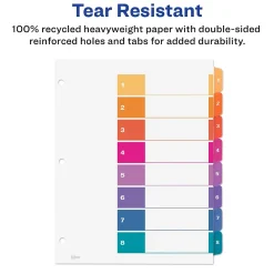 Dividers|Avery Ready Index Table of Contents EcoFriendly Paper Dividers, 1-8 Tabs, Multicolor, 3 Sets/Pack (11081)