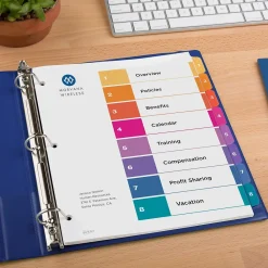 Dividers|Avery Ready Index Table of Contents EcoFriendly Paper Dividers, 1-8 Tabs, Multicolor, 3 Sets/Pack (11081)