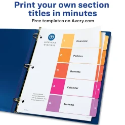 Dividers|Avery Ready Index Table of Contents EcoFriendly Paper Dividers, 1-5 Tabs, Multicolor, 3 Sets/Pack (11080)