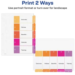 Dividers|Avery Ready Index Table of Contents EcoFriendly Paper Dividers, 1-5 Tabs, Multicolor, 3 Sets/Pack (11080)