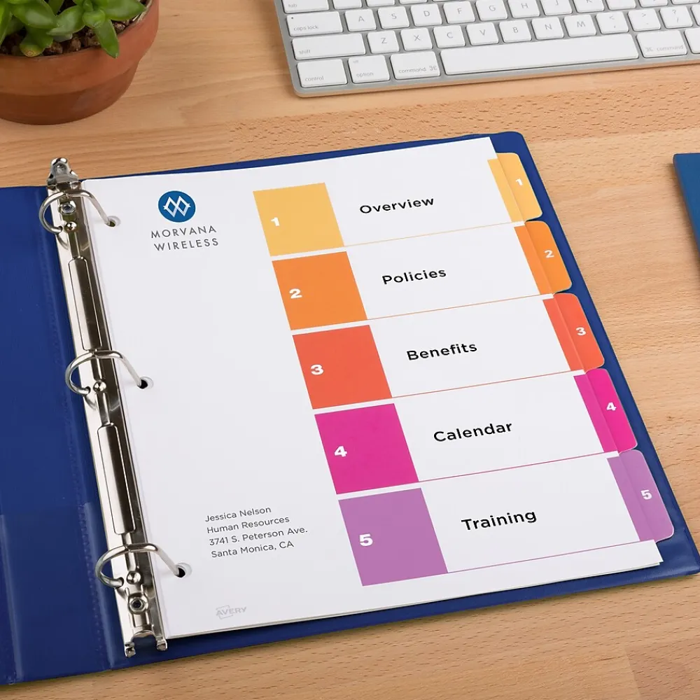 Dividers|Avery Ready Index Table of Contents EcoFriendly Paper Dividers, 1-5 Tabs, Multicolor, 3 Sets/Pack (11080)