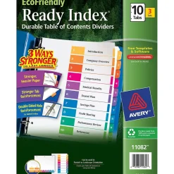 Dividers|Avery Ready Index Table of Contents EcoFriendly Paper Dividers, 1-10 Tabs, Multicolor, 3 Sets/Pack (11082)