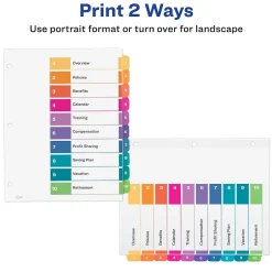 Dividers|Avery Ready Index Table of Contents EcoFriendly Paper Dividers, 1-10 Tabs, Multicolor, 3 Sets/Pack (11082)