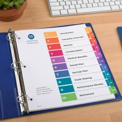 Dividers|Avery Ready Index Table of Contents EcoFriendly Paper Dividers, 1-10 Tabs, Multicolor, 3 Sets/Pack (11082)