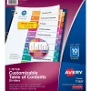 Dividers|Avery Ready Index Table of Contents Paper Dividers, 1-10 Tabs, Multicolor, 24 Sets/Box (11169)
