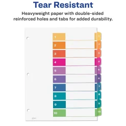 Dividers|Avery Ready Index Table of Contents Paper Dividers, 1-10 Tabs, Multicolor, 24 Sets/Box (11169)
