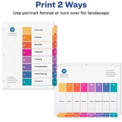 Dividers|Avery Ready Index Table of Contents Paper Dividers, 1-8 Tabs, Multicolor, 24 Sets/Box (11168)