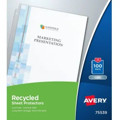 Sheet Protectors|Avery Recycled Economy Lightweight Sheet Protectors, 8-1/2" x 11", Clear, 100/Box (75539)