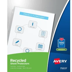 Sheet Protectors|Avery Recycled Economy Weight Sheet Protectors, 8-1/2" x 11", Semi-Clear, 100/Box (75537)