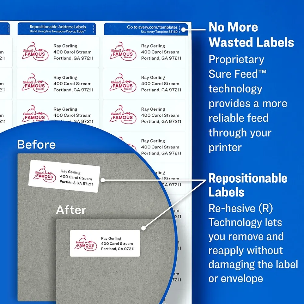 Avery Repositionable Inkjet Shipping Labels, 2" x 4", White, 250 Labels/Pack (58163)