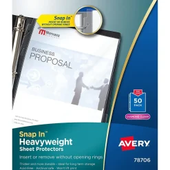 Sheet Protectors|Avery Snap-In Heavyweight Sheet Protectors, 8-1/2" x 11", Diamond Clear, 50/Box (78706)