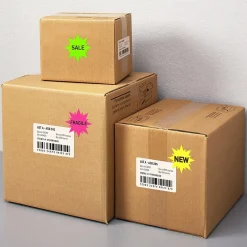 Labels|Avery Sure Feed Laser Burst Label, 2 1/4" Dia, Assorted Neon, 180 Labels/Pack (5995)