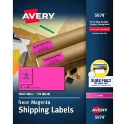 Online Avery Sure Feed Laser Shipping Labels, 2"x 4", Neon Magenta, 1,000 Labels/Box (5974)