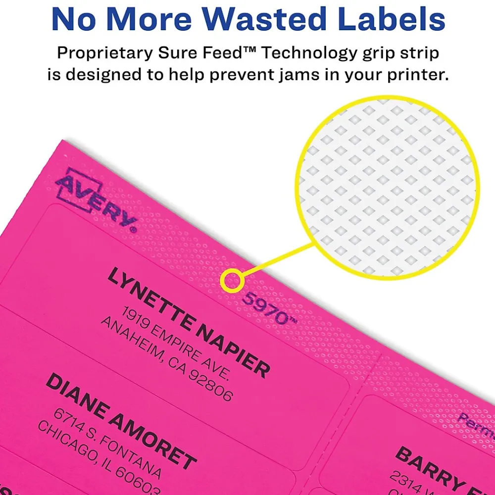 Online Avery Sure Feed Laser Shipping Labels, 2"x 4", Neon Magenta, 1,000 Labels/Box (5974)