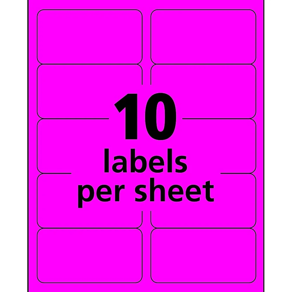 Online Avery Sure Feed Laser Shipping Labels, 2"x 4", Neon Magenta, 1,000 Labels/Box (5974)