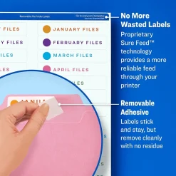 Labels|Avery Sure Feed Laser/Inkjet File Folder Labels, 2/3" x 3-7/16", White, 750 Labels/Pack (8066)