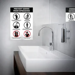 Avery Surface Safe "Prevent Germs from Spreading" Preprinted Wall Decals, 7" x 10", White/Black, 5/Pack (83174)