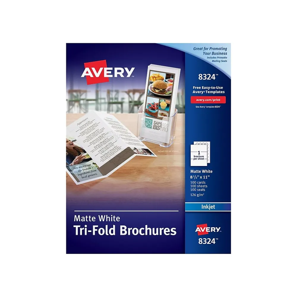 Photo Paper*Avery Tri-Fold Matte Brochure Paper, 8.5" x 11", 100 Sheets/Pack (08324)