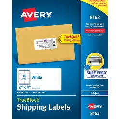 Hot Avery TrueBlock Inkjet Shipping Labels, 2" x 4", White, 1,000 Labels/Box (8463)