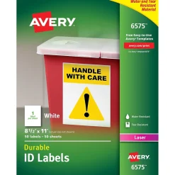Labels|Avery TrueBlock Laser Durable ID Labels, 8-1/2" x 11", White, 50 Labels/Box (6575)