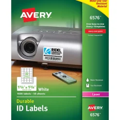 Labels|Avery TrueBlock Laser Durable ID Labels, 1-1/4" x 1-3/4", White, 1,600 Labels/Box (6576)