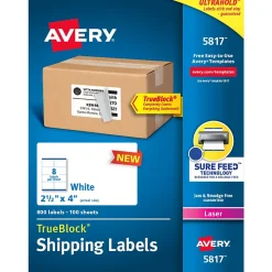 New Avery TrueBlock Laser Shipping Labels, 2-1/2" x 4", White, 800 Labels/Box (5817)