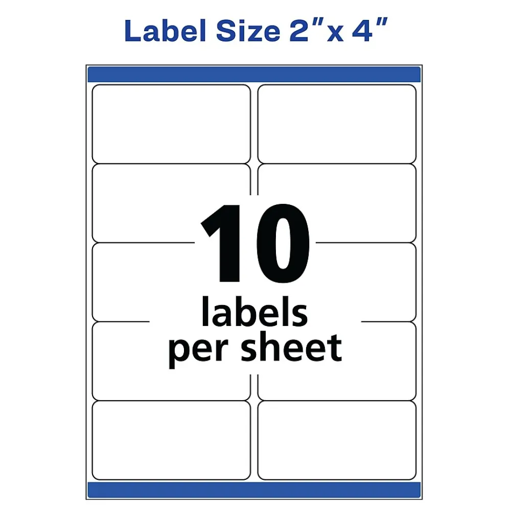 New Avery TrueBlock Laser Shipping Labels, 2" x 4", White, 1,000 Labels/Box (5163)