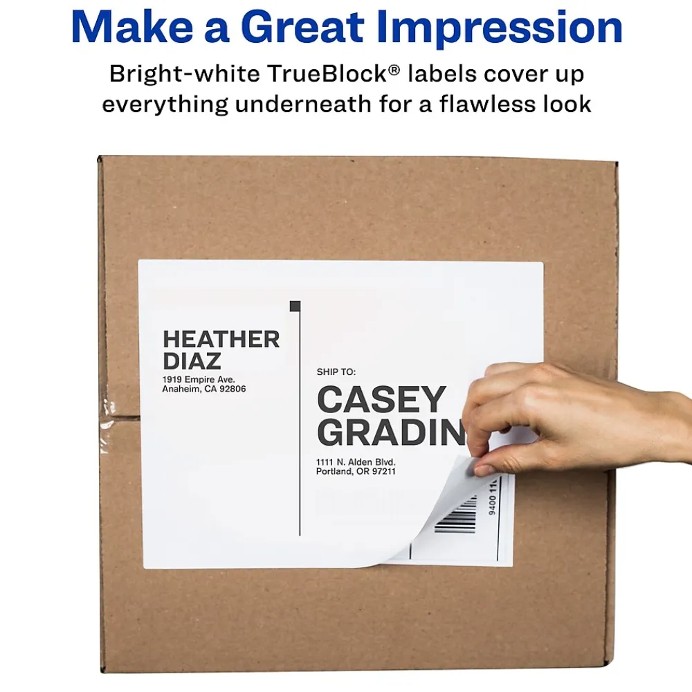 Sale Avery TrueBlock Laser Shipping Labels, 8-1/2" x 11", White, 100 Labels/Box (5165)