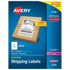 Avery TrueBlock Laser Shipping Labels, 5-1/2" x 8-1/2", White, 200 Labels/Box (5126)