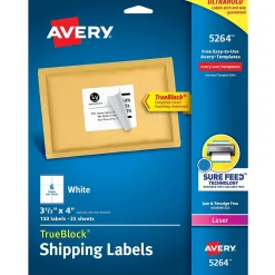 Sale Avery TrueBlock Laser Shipping Labels, 3-1/3" x 4", White, 150 Labels/Pack (5264)
