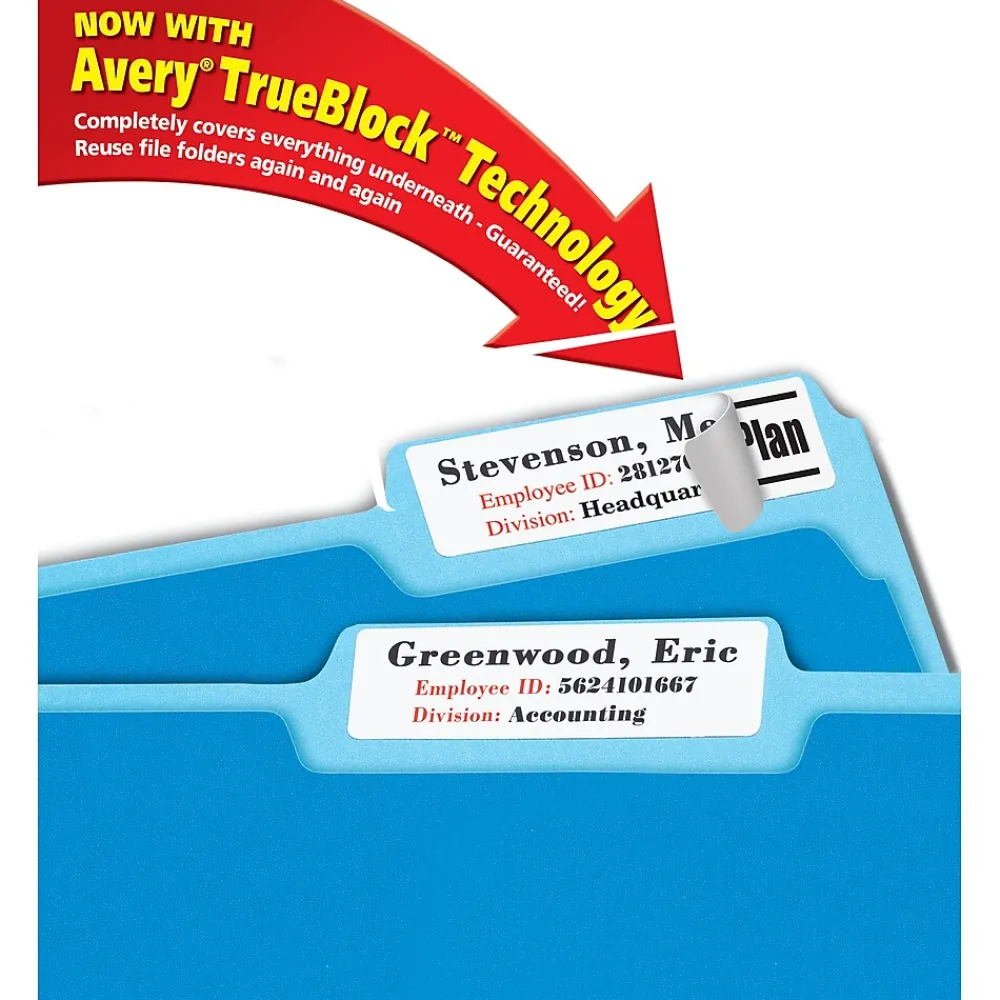 Labels|Avery TrueBlock Laser/Inkjet Extra Large File Folder Labels, 15/16" x 3-7/16", White, 450 Labels/Pack (5027)