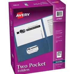 Pocket Folders|Avery Two-Pocket Folders, Dark Blue, 25/Box (47985)