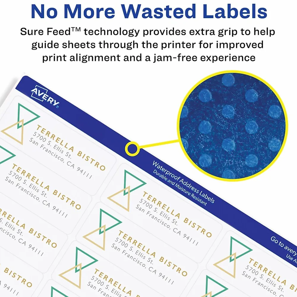 Online Avery Waterproof Laser Address Labels, 1-1/3" x 4", Matte White, 700 Labels/Box (5522)