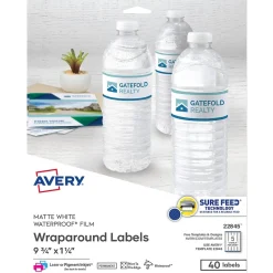Labels|Avery Waterproof Laser/ Inkjet Wraparound Labels, 1.25" x 9.75", White, 40 Labels/Pack (22845)