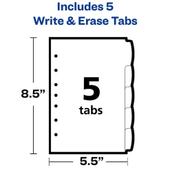 Dividers|Avery Write & Erase Plastic Mini Dividers, 5 Tabs, Multicolor (16180)