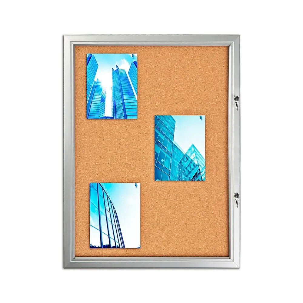 Bulletin*Azar Cork Enclosed Bulletin Board, Aluminum Frame, 42.32" x 32.09" (300231)