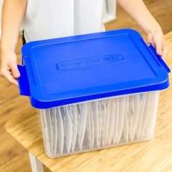 File Storage|Bankers Box® Bankers Box Heavy Duty Locking File Totes, Letter/Legal Size, Blue/Clear (0086201)